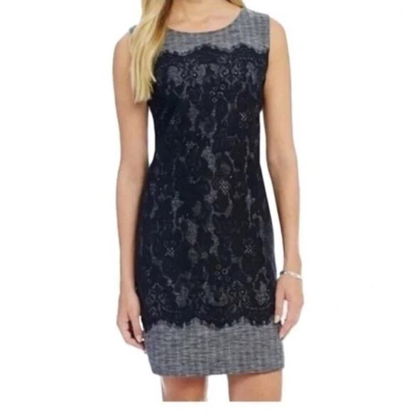 Alex Marie Florence Sheath classic mini Dress Lace Trim Sleeveless Black 10 NWT - Picture 1 of 10